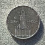 Németország, horogkeresztes ezüst birodalmi 2 Márka (Reichsmark), templomos, dátumos, 1934 J fotó