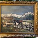CSORTOS ELEK JÓZSEF: HEGYVIDÉKI TÁJ ÖKRÖS SZEKÉRREL 99, 5x116, 5cm!!!! fotó