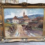 Méray Gyula olaj-vászon festmény blondel keretben, ökrös szekér 72x93 cm fotó