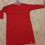 Női 46-os vastag anyagú , piros színű-sötét piros -egész ruha -plus size modell női 46-os téli ruha fotó