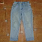 44-es, DenimCo, magas ülepű, egyenes szárú, világoskék, sztreccs, moletti farmer fotó