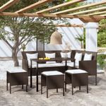5 személyes barna polyrattan L-alakú kanapészett párnákkal fotó