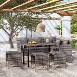 5 személyes szürke polyrattan L-alakú kanapészett párnákkal fotó