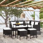 5 személyes fekete polyrattan L-alakú kanapészett párnákkal fotó