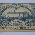 Papír UNC 20 Heller 1920 Alberndorf Önkormányzata fotó