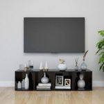 4 db magasfényű fekete szerelt fa TV-szekrény 37 x 35 x 37 cm fotó