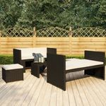 5 részes fekete polyrattan kerti ülőgarnitúra párnákkal fotó