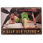 Vintage Dekor Fémtábla, dombornyomott, 'Keep her Flying' felirat, retro hangulatú kiala... fotó