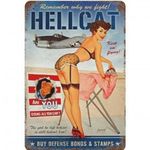 Vintage Dekor Fémtábla, dombornyomott, 'HELLCAT BUY DEFENSE BONDS & STAMPS' felirat, re... fotó