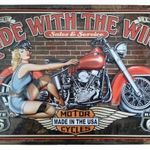 Vintage Dekor Fémtábla, dombornyomott, 'Route 66: Ride with the Wind' felirat, retro ha... fotó