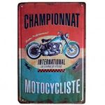Vintage Dekor Fémtábla, dombornyomott 'CHAMPIONNAT MOTORCYCLISTE' felirat, retro hangul... fotó