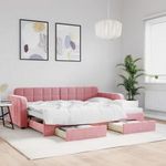 rózsaszín kihúzható bársony heverő fiókkal 80 x 200 cm fotó