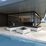 6-részes fehér polyrattan kerti bútorszett párnákkal fotó