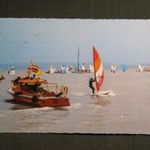 Képeslap, Balaton, vitorlás hajó, motorcsónak, szörf, hullámlovas látkép, részlet, 1992- fotó