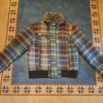 ÚJ Outfit Fashion (NKD) barna-drapp-középkék kockás meleg pufi kabát / télikabát - 42 ( mell: 55x2 ) fotó