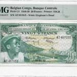 Belga Kongó 20 Francs minősített bankjegy (aUNC) 1956-59 - RITKA!. fotó