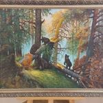 Karlovits erdei tájkép festmény macikkal 90X70 cm kerettel fotó