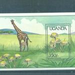 Uganda, 1989, Állat, Fauna, Zsiráf, postatiszta (**, MNH) blokk Mi Block 95 (9 EUR) fotó