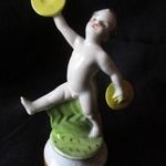 RÉGI SCHAUBACH KUNST MINŐSÉGI NÉMET JELZETT PORCELÁN ZENÉSZ CINTÁNYÉR FIÚ ANGYAL PUTTÓ fotó