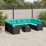 10 részes fekete polyrattan kerti ülőgarnitúra párnával fotó