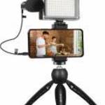 Puluz PKT3132B Tripod mikrofonnal és LED lámpával fotó