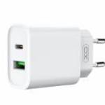 XO CE02A hálózati töltő 1xUSB-A és 1xUSB-C csatlakozással PD QC3.0 20W - fehér fotó
