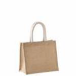 Uniszex bevásárló táska Kimood KI0273 Jute Canvas Tote - Medium -Egy méret, Natural/Gold fotó