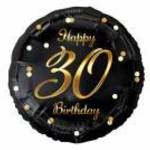 45 cm-es Happy 30 Birthday fekete arany elegáns fólia lufi fotó