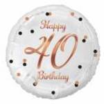 45 cm-es Happy 40 Birthday fehér rosegold elegáns fólia lufi fotó