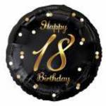 45 cm-es Happy 18 Birthday fekete arany elegáns fólia lufi fotó
