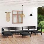 8 részes fekete tömör fenyőfa kerti pihenőgarnitúra fotó