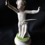 RÉGI SCHAUBACH KUNST MINŐSÉGI NÉMET JELZETT PORCELÁN ZENÉSZ KARMESTER KAPELLMEISTER FIÚ ANGYAL PUTTÓ fotó