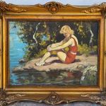 Illencz Lipót (1882 - 1950) Leány a Parton c. festménye Eredeti Garanciával! fotó