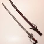 Marokkói nimcha szablya, bőrözött fa hüvelyben, fa markolattal 19. század (91 cm penge 73 cm) fotó