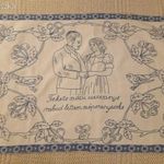 Régi hímzett, szöveges, vászon konyhai falvédő, 78x50 fotó