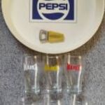 Retro MÁRKA üdítős poharak, tálca, bontó fotó