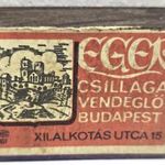 Régi magyar gyufásdoboz - Eger csillaga vendéglő Budapest - fotó