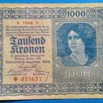 1922 -es ropogós papírú csillagos 1000 Korona bankó Osztrák - Magyar bank RITKÁBB VF (L1860) fotó
