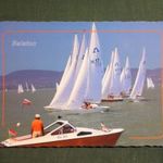 Képeslap, Balaton, vitorlás hajó, motorcsónak látkép, részlet, 1990- fotó