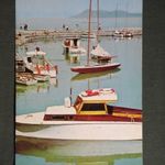 Képeslap, Balaton part, móló, motorcsónak, vitorlás hajó látkép, részlet, 1976- fotó