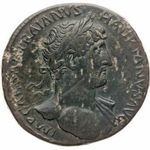 Hadrianus sestertius PONT MAX TRPOT COSIII (Br) 19, 30 Zöld patina! Szép portré! VF+ fotó