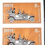 1970 AUTÓ 2FT MAGYAR BÉLYEG FÁZISNYOMAT, PIROS, LILA, SÁRGA SZÍN NÉLKÜL PÁRBAN ÍVSZÉLES fotó