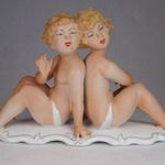 0M820 Jelzett lány iker pár porcelán szobor 20 cm fotó