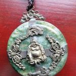 Tibeti ezüst - jade Buddha amulett fotó