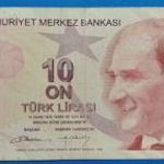 1970 -es TURKEY - 10 Türk Lirasi vízjeles, fémszálas UV aktivitású bankó !! F+ (L1734) fotó