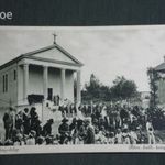 Képeslap, Zákány telep, Gyékényes, Róm. kat templom látkép, részlet, Monostory kiadás Bp., 1944- fotó