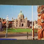 Képeslap, Canada, Victoria B.C. , Parliament Buildings, országház, parlament, Indián totemoszlop, 1976- fotó
