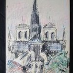 MOSSHAMMER GYÖRGY : Jelzett festmény Notre-Dame székesegyház TEMPLOM PÁRIZS1968 fotó