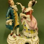 Antik, 1890 utáni német PM&M türingiai porcelán barokk udvarlási jelenet - Kis sérülésekkel... fotó