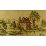 1E813 Nagyméretű gobelin tájkép aranyozott keretben 61 x 128 cm fotó